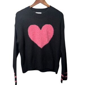 PJ Salvage Fuzzy Heart Sweater Black Pink Grunge Cozy‎ Y2K Soft Aesthetic XS